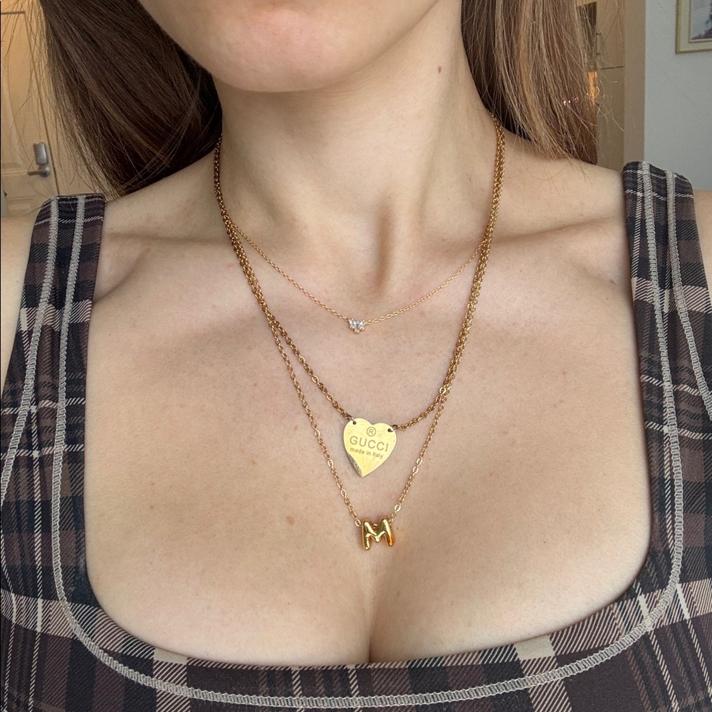 Gold Silver stainless steel initial M necklace dainty letter M